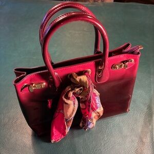Chic Burgundy Satchel purse by Scarleton with Scarf Accent